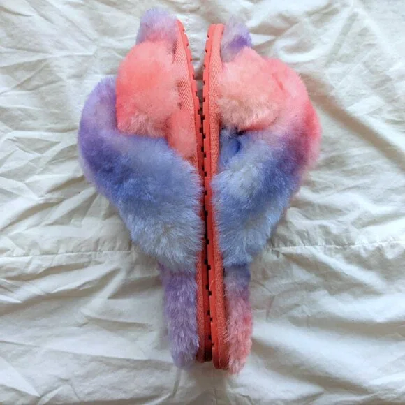 EMU Australia Pink Purple Sheepskin Fluffy Slides Slippers Size W8 M7 - Picture 5 of 7